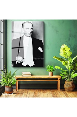 Tamperli Gerçek Cam Tablo Atatürk Frak Giyim Atatürk Tablosu Duvar Dekoru