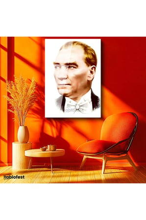 Tamperli Gerçek Cam Tablo Atatürk Papyonlu Çizim Atatürk Tablosu Duvar Dekoru