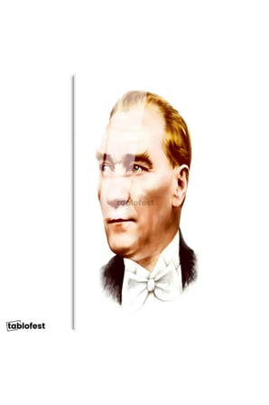 Tamperli Gerçek Cam Tablo Atatürk Papyonlu Çizim Atatürk Tablosu Duvar Dekoru