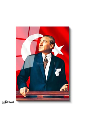 Tamperli Gerçek Cam Tablo Atatürk Ufka Bakış Atatürk Tablosu Duvar Dekoru