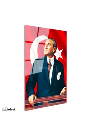 Tamperli Gerçek Cam Tablo Atatürk Ufka Bakış Atatürk Tablosu Duvar Dekoru