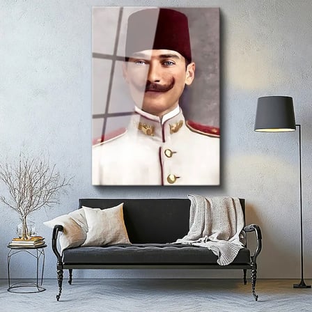 Tamperli Gerçek Cam Tablo Atatürk Fesli Gençlik Atatürk Tablosu Duvar Dekoru
