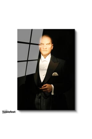 Tamperli Gerçek Cam Tablo Atatürk Siyah Smokin Atatürk Tablosu Duvar Dekoru