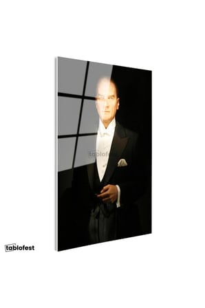 Tamperli Gerçek Cam Tablo Atatürk Siyah Smokin Atatürk Tablosu Duvar Dekoru