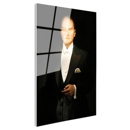 Tamperli Gerçek Cam Tablo Atatürk Siyah Smokin Atatürk Tablosu Duvar Dekoru