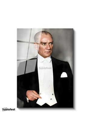 Tamperli Gerçek Cam Tablo Atatürk Beyaz Papyonlu Frak Atatürk Tablosu Duvar Dekoru