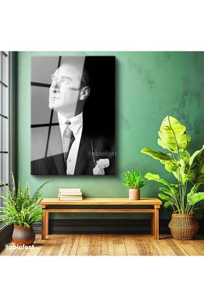 Tamperli Gerçek Cam Tablo Atatürk Desenli Kravat Atatürk Tablosu Duvar Dekoru