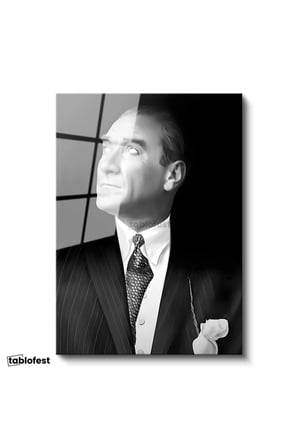 Tamperli Gerçek Cam Tablo Atatürk Desenli Kravat Atatürk Tablosu Duvar Dekoru