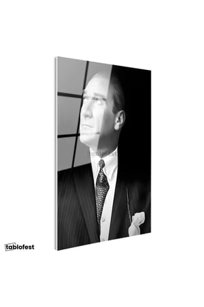 Tamperli Gerçek Cam Tablo Atatürk Desenli Kravat Atatürk Tablosu Duvar Dekoru