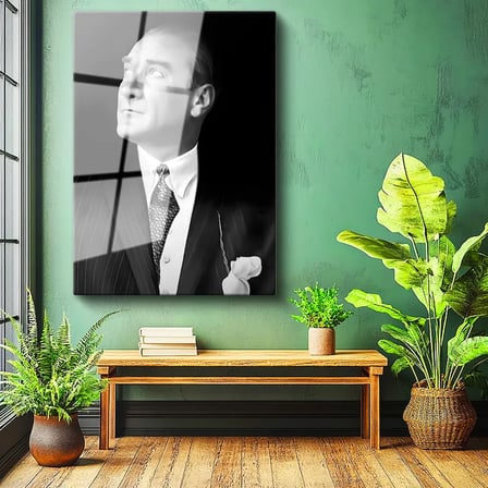 Tamperli Gerçek Cam Tablo Atatürk Desenli Kravat Atatürk Tablosu Duvar Dekoru