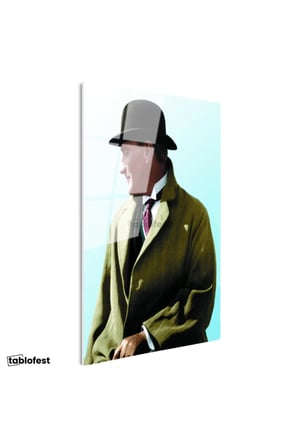 Tamperli Gerçek Cam Tablo Atatürk Eldivenli Melon Şapka Atatürk Tablosu Duvar Dekoru