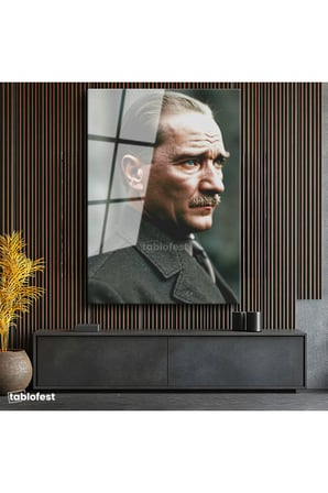 Tamperli Gerçek Cam Tablo Atatürk Asil Duruş Palto Atatürk Tablosu Duvar Dekoru
