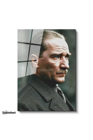 Tamperli Gerçek Cam Tablo Atatürk Asil Duruş Palto Atatürk Tablosu Duvar Dekoru