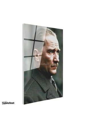 Tamperli Gerçek Cam Tablo Atatürk Asil Duruş Palto Atatürk Tablosu Duvar Dekoru