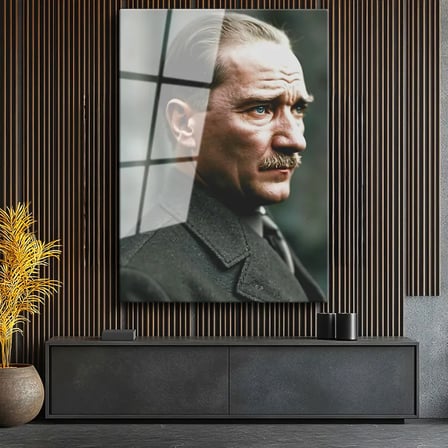 Tamperli Gerçek Cam Tablo Atatürk Asil Duruş Palto Atatürk Tablosu Duvar Dekoru