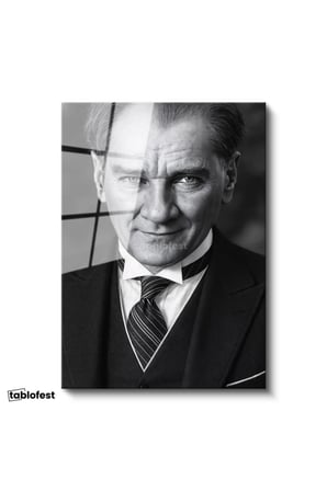 Tamperli Gerçek Cam Tablo Atatürk Çizgili Kravat Klasik Giyim Atatürk Tablosu Duvar Dekoru