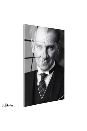 Tamperli Gerçek Cam Tablo Atatürk Çizgili Kravat Klasik Giyim Atatürk Tablosu Duvar Dekoru