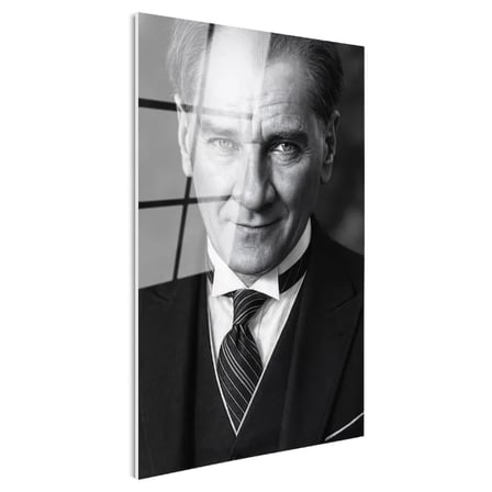 Tamperli Gerçek Cam Tablo Atatürk Çizgili Kravat Klasik Giyim Atatürk Tablosu Duvar Dekoru