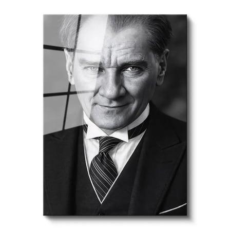 Tamperli Gerçek Cam Tablo Atatürk Çizgili Kravat Klasik Giyim Atatürk Tablosu Duvar Dekoru
