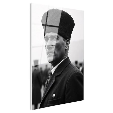 Tamperli Gerçek Cam Tablo Atatürk Kalpaklı Cephe Bakış Atatürk Tablosu Duvar Dekoru