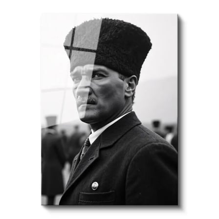 Tamperli Gerçek Cam Tablo Atatürk Kalpaklı Cephe Bakış Atatürk Tablosu Duvar Dekoru