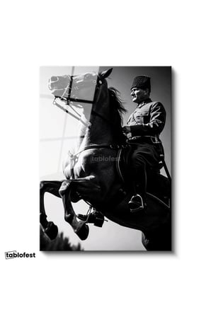 Tamperli Gerçek Cam Tablo Atatürk Üniformalı Şahlanan At Atatürk Tablosu Duvar Dekoru