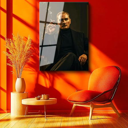 Tamperli Gerçek Cam Tablo Atatürk Boğazlı Kazak Ceket Sigara Atatürk Tablosu Duvar Dekoru