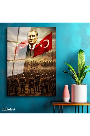 Tamperli Gerçek Cam Tablo Atatürk Kurtuluş Savaşı Ordu Bayrak Atatürk Tablosu Duvar Dekoru