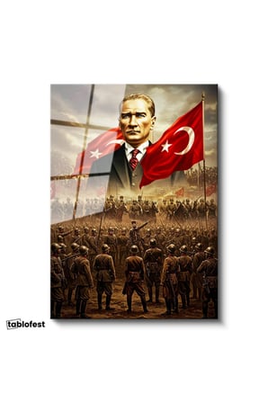 Tamperli Gerçek Cam Tablo Atatürk Kurtuluş Savaşı Ordu Bayrak Atatürk Tablosu Duvar Dekoru