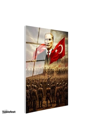 Tamperli Gerçek Cam Tablo Atatürk Kurtuluş Savaşı Ordu Bayrak Atatürk Tablosu Duvar Dekoru