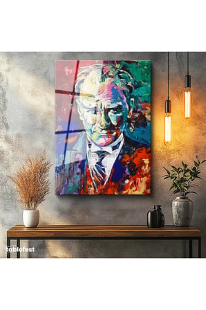 Tamperli Gerçek Cam Tablo Atatürk Modern Sanat Soyut Portre Atatürk Tablosu Duvar Dekoru