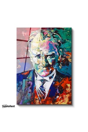 Tamperli Gerçek Cam Tablo Atatürk Modern Sanat Soyut Portre Atatürk Tablosu Duvar Dekoru