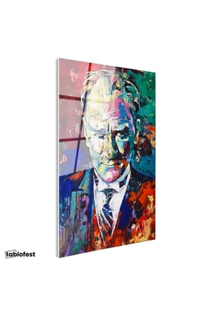 Tamperli Gerçek Cam Tablo Atatürk Modern Sanat Soyut Portre Atatürk Tablosu Duvar Dekoru