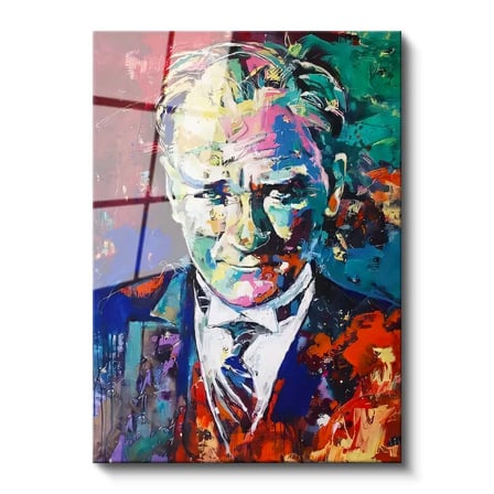 Tamperli Gerçek Cam Tablo Atatürk Modern Sanat Soyut Portre Atatürk Tablosu Duvar Dekoru