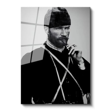 Tamperli Gerçek Cam Tablo Atatürk Sakallı Kalpaklı Nadir Portre Atatürk Tablosu Duvar Dekoru