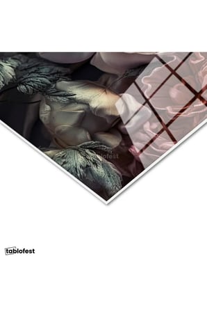 Tamperli Gerçek Cam Tablo Kat Kat Yapraklı Pastel Çiçekler Çiçek Tablosu Duvar Dekoru