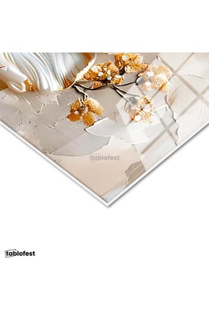 Tamperli Gerçek Cam Tablo Parlak Kenarlı Modern Çiçekler Çiçek Tablosu Duvar Dekoru