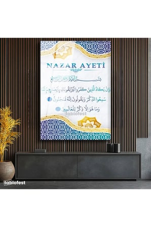 Tamperli Gerçek Cam Tablo Nazar Ayeti Kaligrafi ve Motifli Dini İslami Tablo Duvar Dekoru