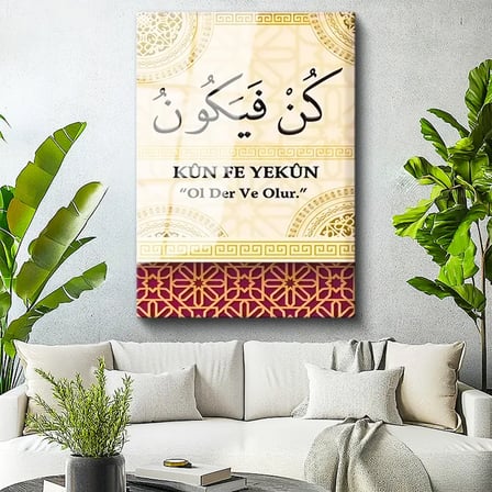 Tamperli Gerçek Cam Tablo Kun Fe Yekün Ayeti Türkçe Anlamlı Dini İslami Tablo Duvar Dekoru