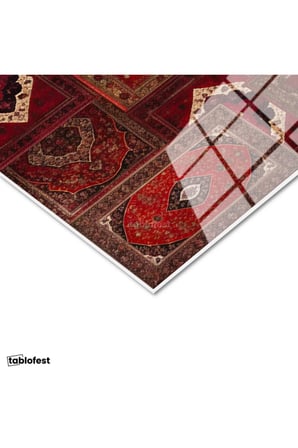 Tamperli Gerçek Cam Tablo Elif Vav Harfi Osmanlı Halı Motifli Dini İslami Tablo Duvar Dekoru