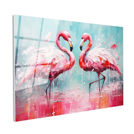 Tamperli Gerçek Cam Tablo Yağlı Boya Dokulu Sanatsal Flamingo Tablosu Duvar Dekoru