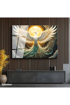 Tamperli Gerçek Cam Tablo Mitolojik Kanat Anka Kuşu Tablosu Duvar Dekoru
