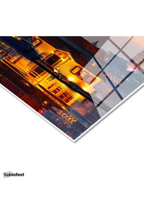 Tamperli Gerçek Cam Tablo Üsküdar Kız Kulesi Boğaz Manzarası Şehir Mimari Tablo Duvar Dekoru