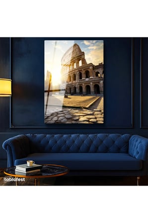 Tamperli Gerçek Cam Tablo İtalya Roma Kolezyum Arenası Şehir Mimari Tablo Duvar Dekoru
