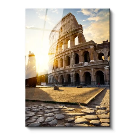 Tamperli Gerçek Cam Tablo İtalya Roma Kolezyum Arenası Şehir Mimari Tablo Duvar Dekoru