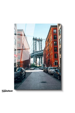 Tamperli Gerçek Cam Tablo New York Köprüsü ve Tuğla Binalar Şehir Mimari Tablo Duvar Dekoru