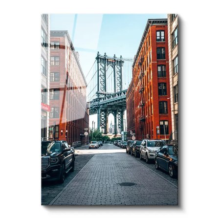 Tamperli Gerçek Cam Tablo New York Köprüsü ve Tuğla Binalar Şehir Mimari Tablo Duvar Dekoru