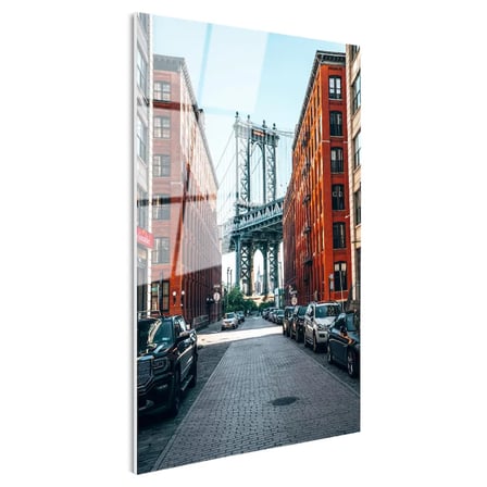 Tamperli Gerçek Cam Tablo New York Köprüsü ve Tuğla Binalar Şehir Mimari Tablo Duvar Dekoru