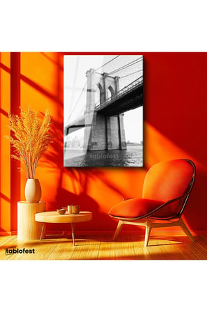 Tamperli Gerçek Cam Tablo New York Brooklyn Köprüsü Kemerleri Şehir Mimari Tablo Duvar Dekoru