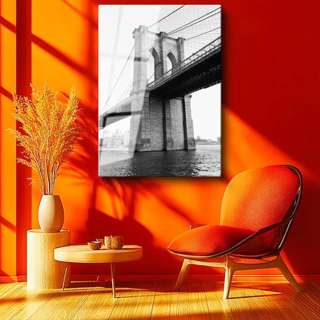 Tamperli Gerçek Cam Tablo New York Brooklyn Köprüsü Kemerleri Şehir Mimari Tablo Duvar Dekoru